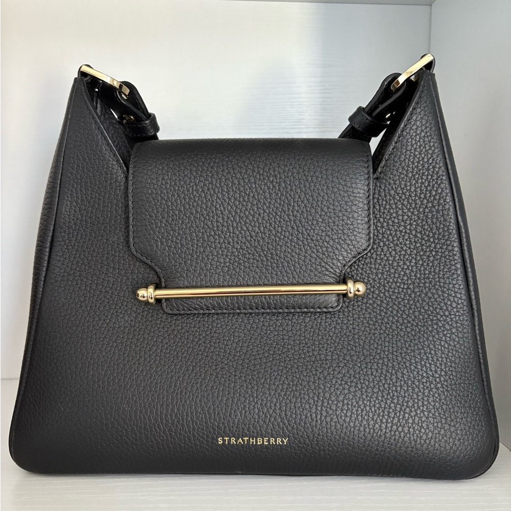 Strathberry Black Crossbody Bag with Gold Accent Multrees Hobo